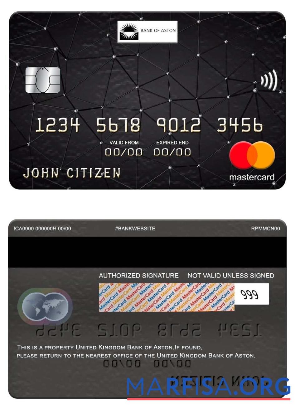 Downloadable United Kingdom Bank of Aston mastercard template